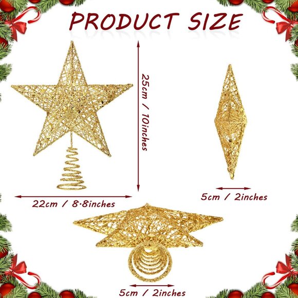 10 Inches Gold Christmas Star Topper Xmas Tree Topper Glitter Treetop Star for C - Picture 4 of 7